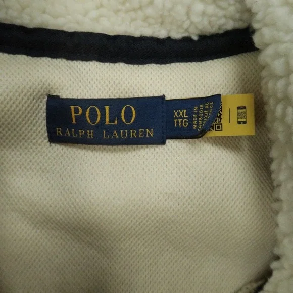 Polo Ralph Lauren Jacket Mens XXL Cream Blue Hybrid Fleece High Pile Full Zip